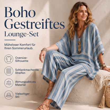 👚👖 Bestseller – gestreiftes Boho-Set mit Leinen-Mix – luftig und schlankmachend