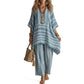 👚👖 Bestseller – gestreiftes Boho-Set mit Leinen-Mix – luftig und schlankmachend