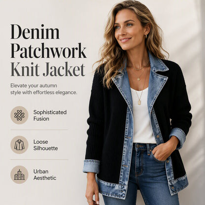 Top-bewertet ⭐ Eleganter Damenmantel aus Denim mit geripptem Strick-Einsatz