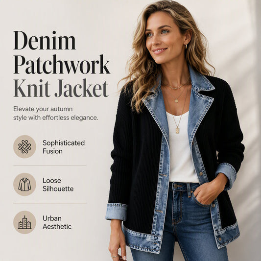 Top-bewertet ⭐ Eleganter Damenmantel aus Denim mit geripptem Strick-Einsatz