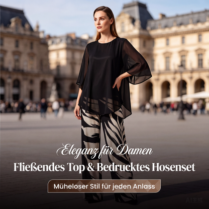 Elegantes, fließendes Oberteil und bedruckte Hose Set von Wemon