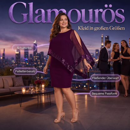 Damen Kleid mit unregelmäßigem Pailletten-Patchwork und Cold-Shoulder-Design