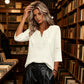 ☀️👚Top-Empfehlung – Bluse mit V-Ausschnitt und Spitzenbesatz – atmungsaktiver Stoff und figurschmeichelnder Fall für Arbeit oder Wochenende 🌿