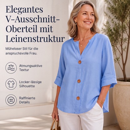 Weites V-Ausschnitt-Knopf-Oberteil für Damen