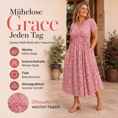 ✨ Neuheiten – Elegantes V-Ausschnitt-Kleid mit Blumenprint – leicht und feminin 🌸