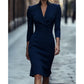 Neue Kollektion🔥Elegantes figurbetontes Kleid mit Stehkragen und V-Ausschnitt