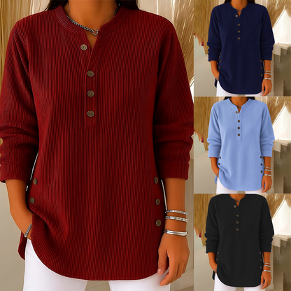 Damen Cordbluse mit Henley-Ausschnitt