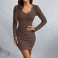 🌸 Elegantes geripptes Strickkleid mit V-Ausschnitt für Damen
