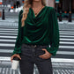 Women's Velvet Cowl Neck Long Sleeve Top