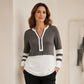 Schickes Damen-Oberteil mit Reißverschluss, V-Ausschnitt und Farbblock-Design