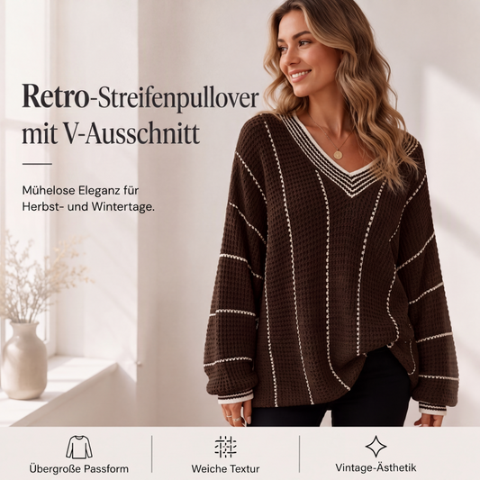 📢📢50%Rabatt!!!🎉✨Locker sitzender gestreifter Damen-Freizeitpullover mit V-Ausschnitt