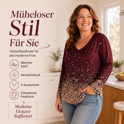 Langarmshirt mit V-Ausschnitt und Farbverlaufsmuster für Damen