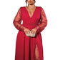 📢📢50%Rabatt!!!🎉✨Elegantes Damen-Maxikleid mit V-Ausschnitt und Spitzenapplikationen