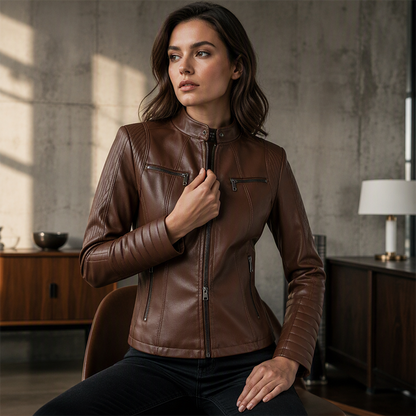 Damen-Kunstlederjacke in Slim-Fit