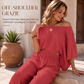 👚👖50 % Rabatt！🍂✨Damen-Off-Shoulder-Oberteil & Weite-Hosen-Set