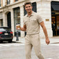 Herren-Set aus Waffelstrick-Kurzarm-Oberteil und Hose