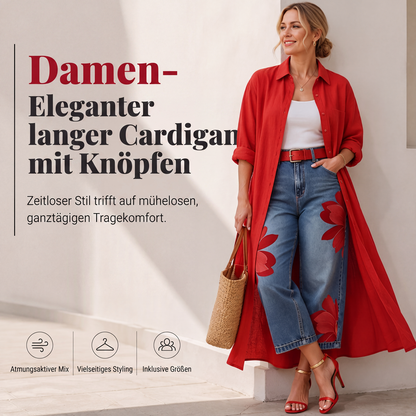 Elegante lange Damen-Strickjacke mit Knopfleiste
