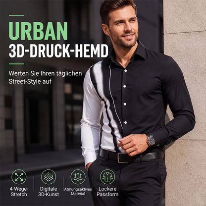 Herren Kontrastdruck Langarm Slim Fit Kragenhemd