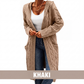 Lange Strick-Cardigan mit Kapuze und Taschen für Damen