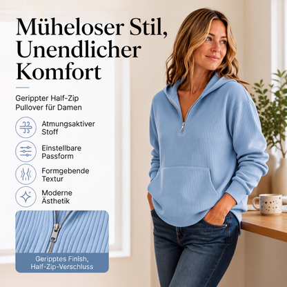 💎🌸 Bestseller – Legeres Ripp-Hoodie mit Halbreißverschluss – lässig und weich