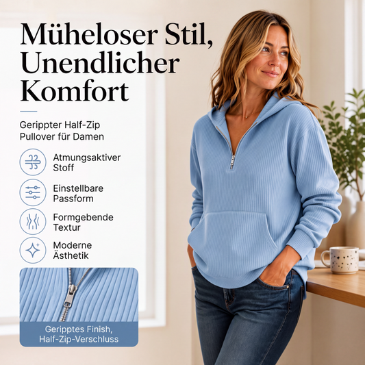 💎🌸 Bestseller – Legeres Ripp-Hoodie mit Halbreißverschluss – lässig und weich