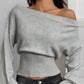 💎🔥 Jetzt im Trend – Gerippter Off-Shoulder-Pullover – vielseitig