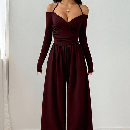 Eleganter Neckholder-Jumpsuit mit tiefem V-Ausschnitt für Damen
