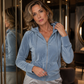 Samt-Kapuzenpullover mit Reißverschluss für Damen
