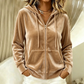 Samt-Kapuzenpullover mit Reißverschluss für Damen