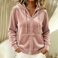 Samt-Kapuzenpullover mit Reißverschluss für Damen