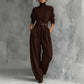 Eleganter Damen-Zweiteiler: Rollkragen-Shirt & Hose mit hohem Bund