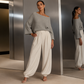 💎👚 Neuheiten – Damen-Set aus schulterfreiem Strickoberteil und lässigen Hosen