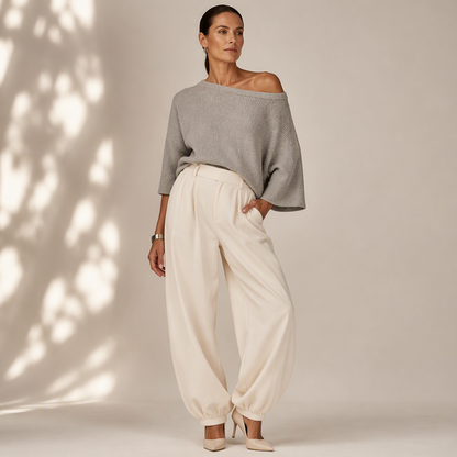 💎👚 Neuheiten – Damen-Set aus schulterfreiem Strickoberteil und lässigen Hosen
