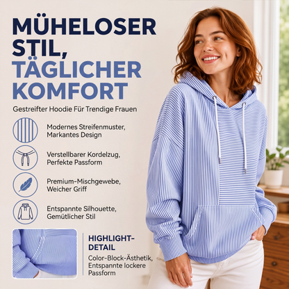 Gestreefter Patchwork-Hoodie für Damen
