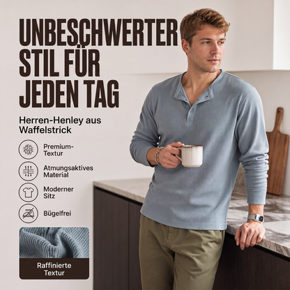 Lässiges Waffelstrick-Henley-Shirt für Herren