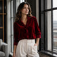 Damen-Bluse in Unifarbe mit Rüschenkragen