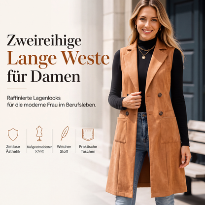 🧥✨ Neuheiten – Zweireihige lange Weste – elegant und vielseitig
