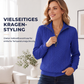 Damen-Sweatshirt mit Zopfmuster und halblangem Reißverschluss