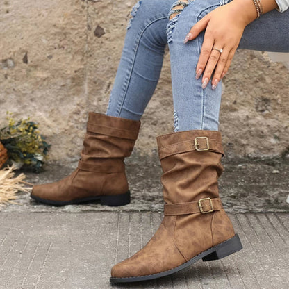👢🔥 Bestseller –  Damen Stiefeletten mit niedrigem Absatz und Schnalle