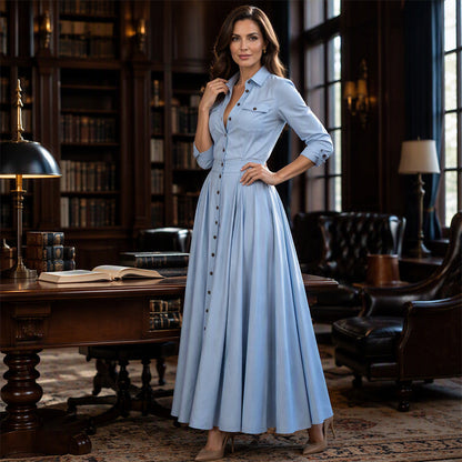 👗🌸 Neuheiten – Revers-Maxikleid mit Knopfleiste – elegant und praktisch