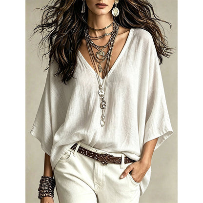 👚⭐ Top-bewertet – Damen-Bluse mit legerem Fall und V-Ausschnitt