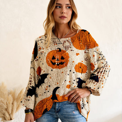 🎃✨ Bestseller –Damen-Halloween-Strickpullover im lockeren Schnitt mit Fledermausärmel