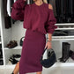 👗🌸 Bestseller – Damen-Set mit Sweatshirt mit schrägen Schultern und ärmellosem Kleid