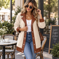 🧥🌸 Jetzt im Trend –Damen Plüschjacke mit Revers und Patchwork-Design