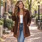 🧥🌸 Jetzt im Trend –Damen Plüschjacke mit Revers und Patchwork-Design