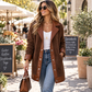🧥🌸 Jetzt im Trend –Damen Plüschjacke mit Revers und Patchwork-Design