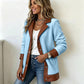 🧥🌸 Jetzt im Trend –Damen Plüschjacke mit Revers und Patchwork-Design
