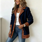 🧥🌸 Jetzt im Trend –Damen Plüschjacke mit Revers und Patchwork-Design