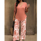 Damen-Set aus V-Ausschnitt-Bluse und bedruckter Weithose