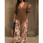 Damen-Set aus V-Ausschnitt-Bluse und bedruckter Weithose